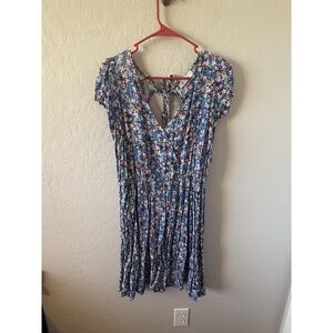 Cupshe Dress Womens XXL Blue Floral Print Casual VNeck Keyhole Boho‎ Breezy